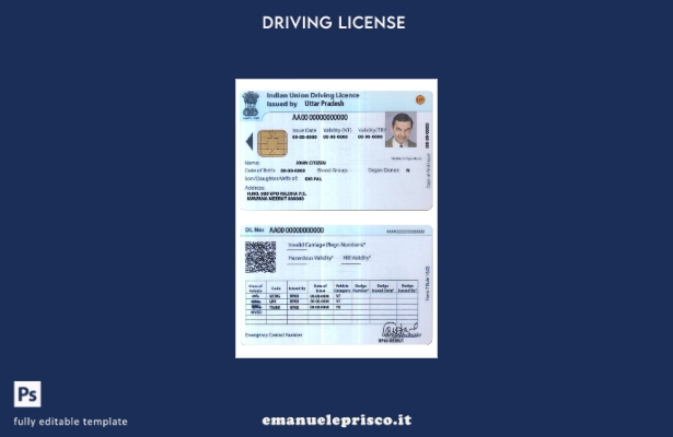 verified style modello di patente di guida India Union in stile verificato template